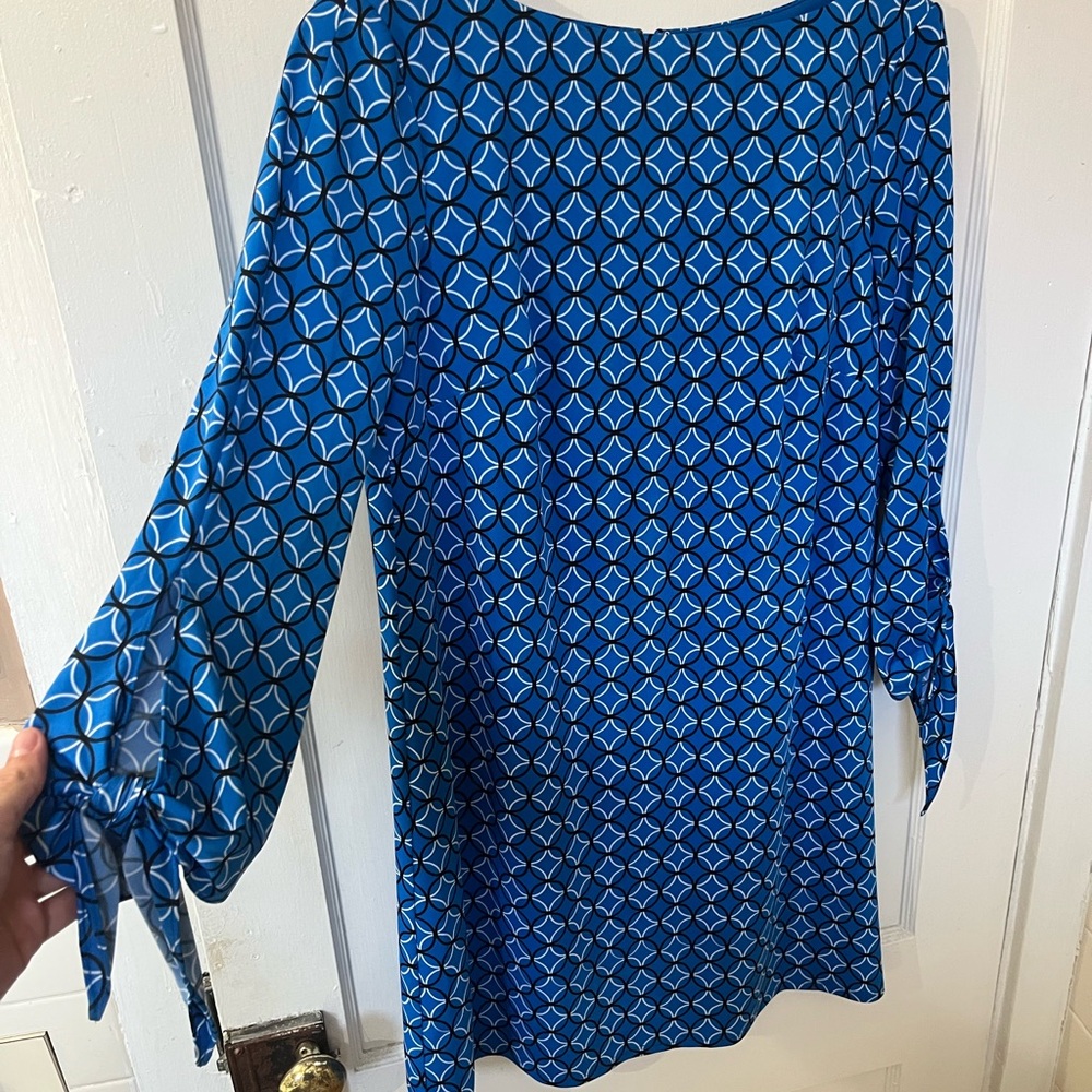 Tahari Levine Studio Cobalt Blue Geometric Slinky Shift Dress - Size 4